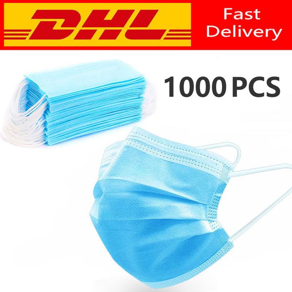 in stock 1000pcs disposable face masks 3 layers protective non-woven fabrics disposable mask dust breathable hygiene safe face mouth mask