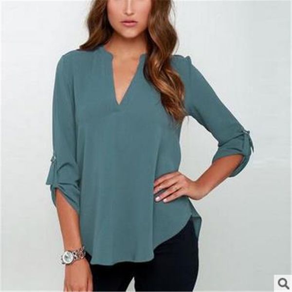 2019 new v-neck long sleeve loose chiffon shirt pure color casual loose shirt twelve colors eight sizes choose, White
2019 new v-neck long sleeve loose chiffon shirt pure color casual loose shirt twelve colors eight sizes choose, White