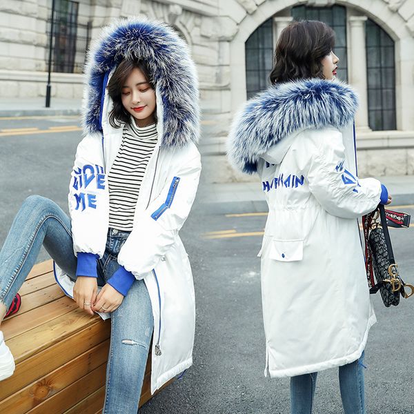 cotton-padded clothes mid-length winter women's dress 2018 new style fur collar cotton coat loose thick down coat students, Blue;black 
cotton-padded clothes mid-length winter women's dress 2018 new style fur collar cotton coat loose thick down coat students, Blue;black