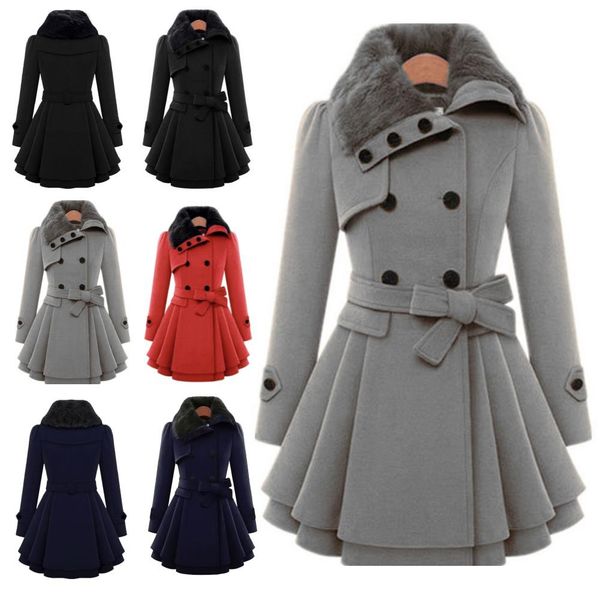 winter women jackets solid color women blends faux fur lapel woolen blends belted hooded coat outwear women's wool coats, Black
winter women jackets solid color women blends faux fur lapel woolen blends belted hooded coat outwear women's wool coats, Black