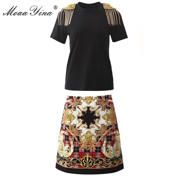 moaayina fashion designer set лето женская футболка с коротким рукавом кисточкой топы + бисером плед печати юбка из двух частей костюм, White
moaayina fashion designer set лето женская футболка с коротким рукавом кисточкой топы + бисером плед печати юбка из двух частей костюм, White