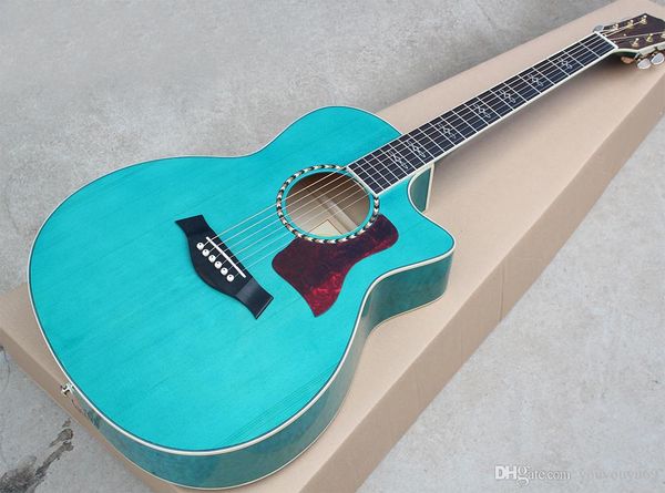 41-inch acoustic guitar, transparent blue body, back / moiré varnish, gold hardware, custom service
41-inch acoustic guitar, transparent blue body, back / moiré varnish, gold hardware, custom service