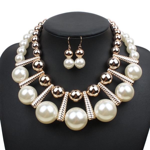 2019 new big pearl necklace set multi layer earrings fashion gold imitation pearls jewelry sets women wedding femme corrente, Silver
2019 new big pearl necklace set multi layer earrings fashion gold imitation pearls jewelry sets women wedding femme corrente, Silver