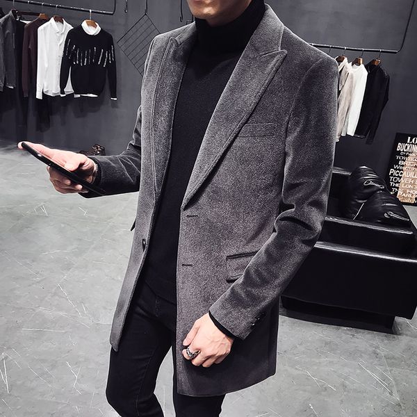 winter woolen coat men's slim fashion solid color casual v-neck woolen jacket man streetwear british style long coat, Black
winter woolen coat men's slim fashion solid color casual v-neck woolen jacket man streetwear british style long coat, Black