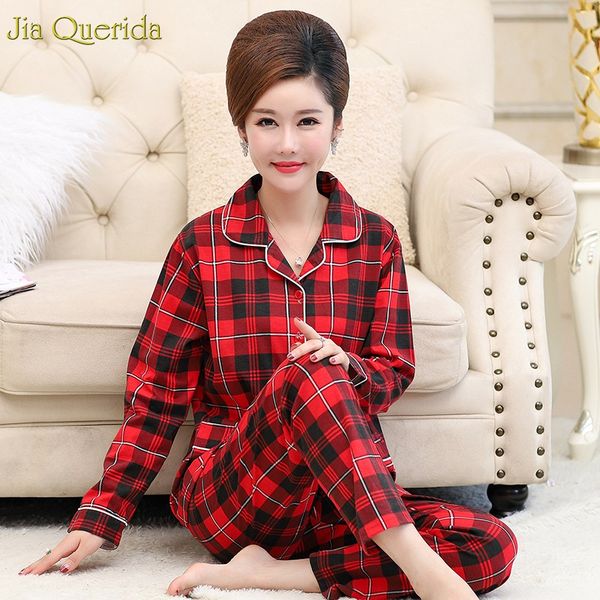 womens pajamas set spring autumn sleepwear red plaid cotton home clothes long sleeve women's two pieces sleep suit plus size pjs, Black;red
womens pajamas set spring autumn sleepwear red plaid cotton home clothes long sleeve women's two pieces sleep suit plus size pjs, Black;red