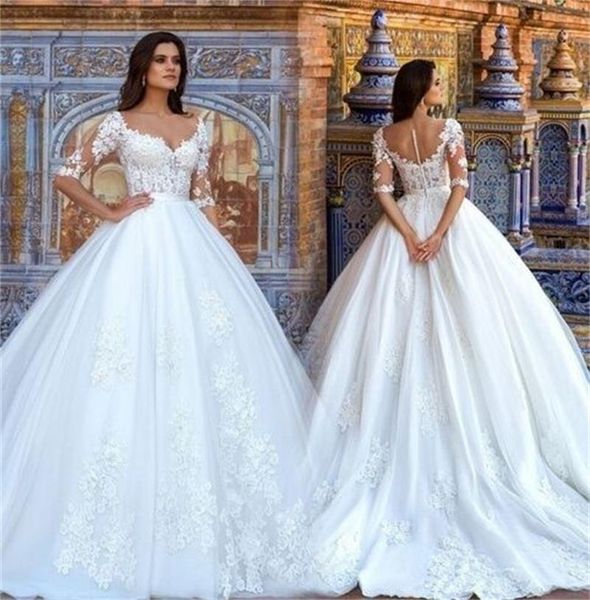 lace ball gown wedding dresses half sleeve appliqued beaded sweetheart 3d flower court train backless bridal wedding gowns white
lace ball gown wedding dresses half sleeve appliqued beaded sweetheart 3d flower court train backless bridal wedding gowns white