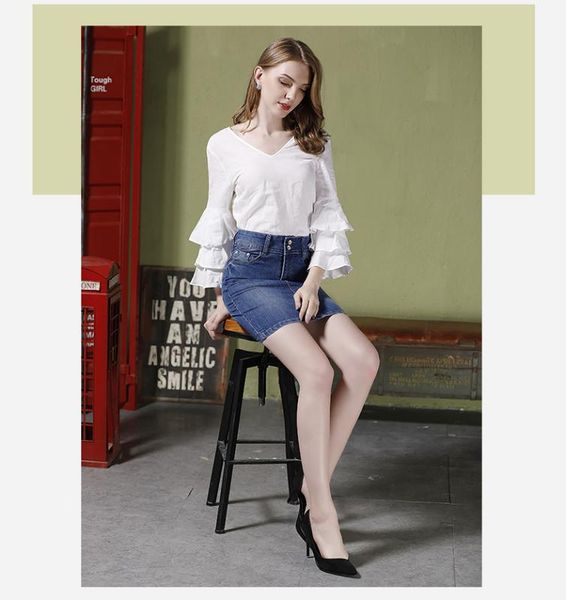 casual mini empire waist female skirts blue denim pencil skirts woman solid, Black