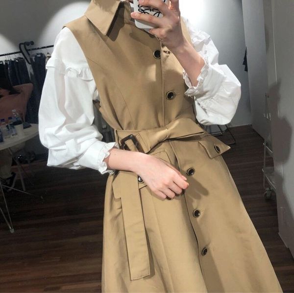 2019 women sleeveless umbrella windbreaker vest coat with belt casual solid color plus size outerwear loose, Tan;black
2019 women sleeveless umbrella windbreaker vest coat with belt casual solid color plus size outerwear loose, Tan;black