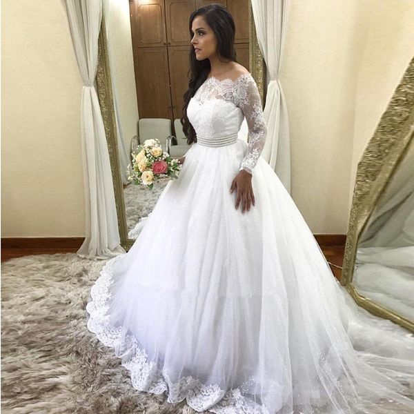 country off-shoulder princess ball gown wedding dresses long sleeve lace vintage bridal gowns pearls beaded vestidos de noche b60, White
country off-shoulder princess ball gown wedding dresses long sleeve lace vintage bridal gowns pearls beaded vestidos de noche b60, White