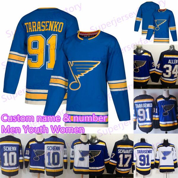 91 vladimir tarasenko st. louis blues jerseys 27 alex pietrangelo 55 colton parayko 90 ryan o'reilly 50 binnington schwartz hockey jers, Black;red