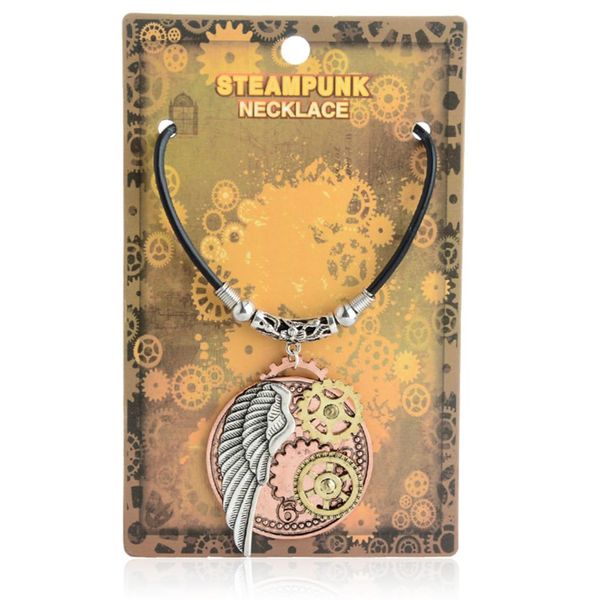 vintage steampunk angle wing & gear pendant necklace with leather rope chain, Silver
vintage steampunk angle wing & gear pendant necklace with leather rope chain, Silver