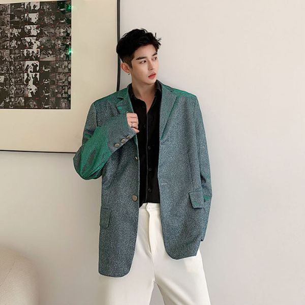 men new blue-green shining casual blazer jacket overcoat male vintage fashion suit coat outerwear stage fashion show clothes, White;black
men new blue-green shining casual blazer jacket overcoat male vintage fashion suit coat outerwear stage fashion show clothes, White;black