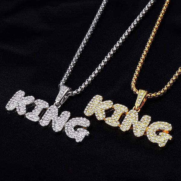 men women stainless steel king letters jewelry white rhinestone pendant iced out 18k plate white gold cz diamond necklace, Silver
men women stainless steel king letters jewelry white rhinestone pendant iced out 18k plate white gold cz diamond necklace, Silver