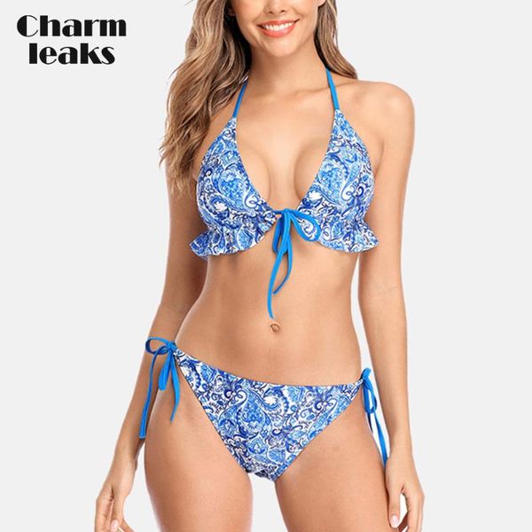 charmleaks women bikini set lotus leaf bikini tied front bandages swimwear printed push up swimsuit, White;black
charmleaks women bikini set lotus leaf bikini tied front bandages swimwear printed push up swimsuit, White;black