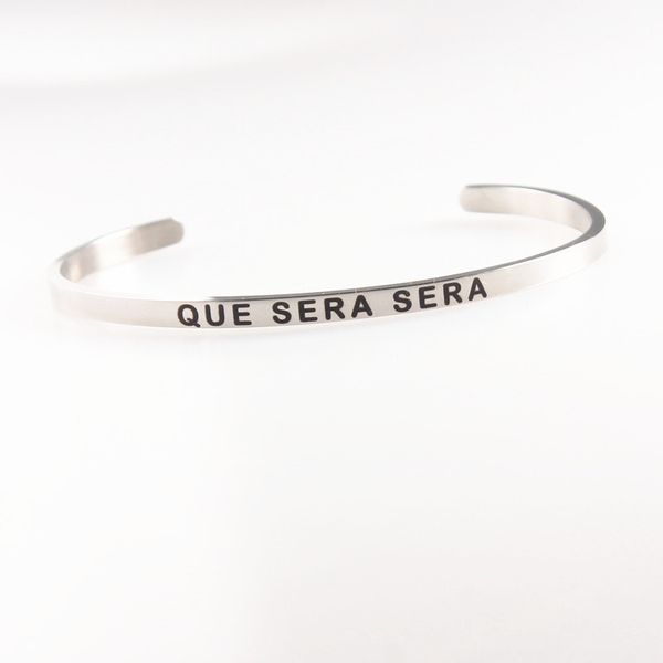 que sera sera engraved stainless steel bangle positive inspirational quote women cuff mantra wristband 4mm female, Black
que sera sera engraved stainless steel bangle positive inspirational quote women cuff mantra wristband 4mm female, Black