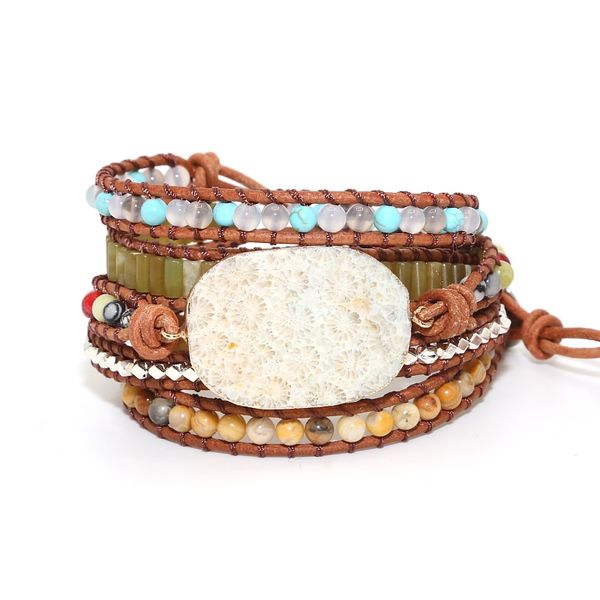 gift jewelry vintage leather bracelets natural stones chrysanthemum stones charm 5 strands wrap bracelets boho, Golden;silver
gift jewelry vintage leather bracelets natural stones chrysanthemum stones charm 5 strands wrap bracelets boho, Golden;silver