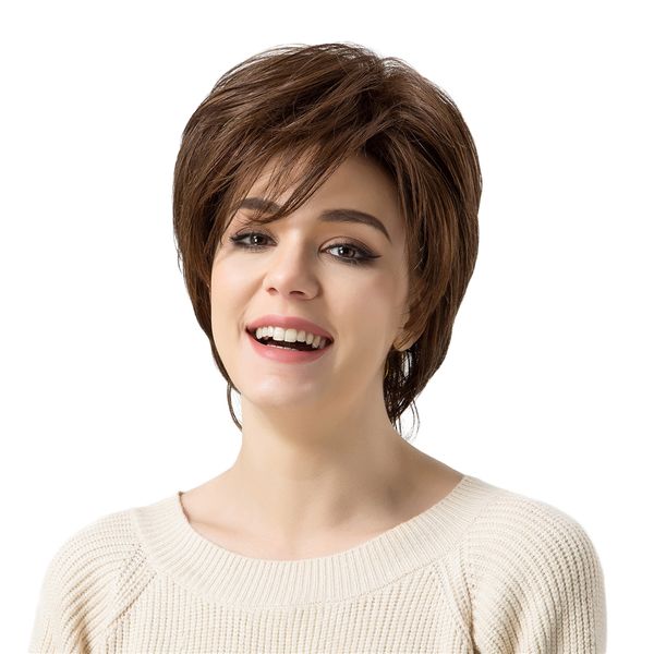 women real human hair short wig, brown straight layered fluffy wigs with bangs, heat resistant for cosplay party costume, Black
women real human hair short wig, brown straight layered fluffy wigs with bangs, heat resistant for cosplay party costume, Black