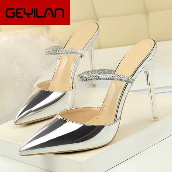 summer thin heel slides woman designer pointed toe gold sliver ladies women high heels slippers shoes ds-b0221, Black 
summer thin heel slides woman designer pointed toe gold sliver ladies women high heels slippers shoes ds-b0221, Black