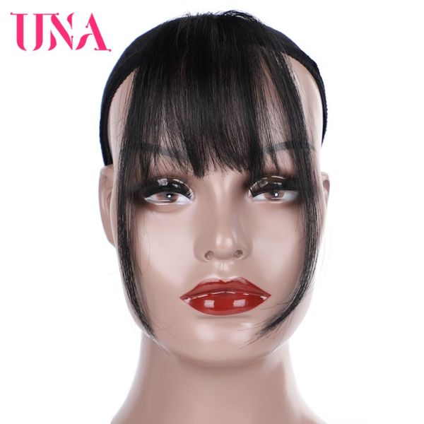 

una 6" short see-through front bangs clip in bang fringe hair extensions straight natural human hair extension bangs, Black;brown