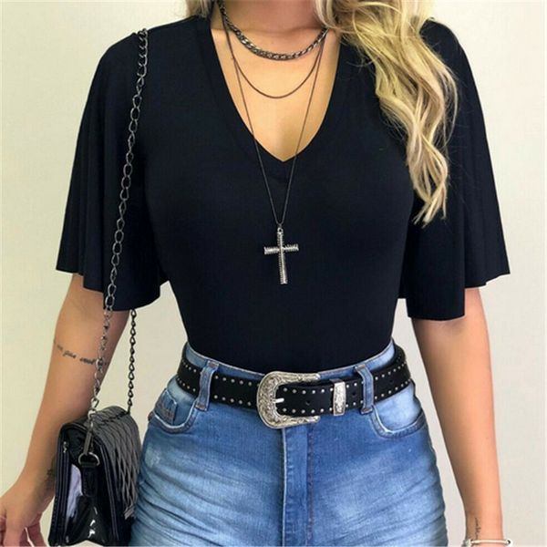 summer 2019 women solid v neck flare sleeve short sleeve v-neck t shirt ladies casual loose plus size female vintage camis, White
summer 2019 women solid v neck flare sleeve short sleeve v-neck t shirt ladies casual loose plus size female vintage camis, White