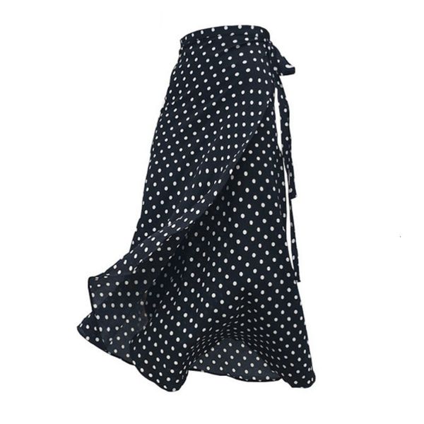 long summer bohemian polka dotted one piece sashes long wrap skirts split ruffled a line chiffon beach ankle skirts, Black
long summer bohemian polka dotted one piece sashes long wrap skirts split ruffled a line chiffon beach ankle skirts, Black