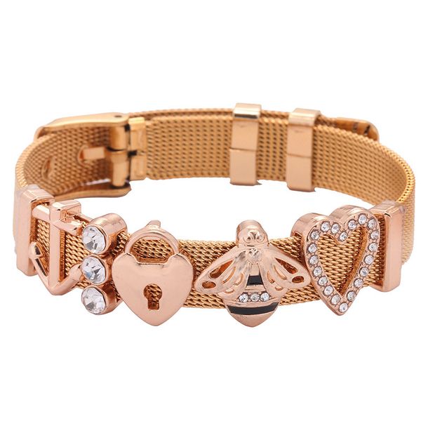 heart lock bees slide charm bracelets diy keeper stainless steel mesh bracelet bangles for women jewelry gift, Golden;silver
heart lock bees slide charm bracelets diy keeper stainless steel mesh bracelet bangles for women jewelry gift, Golden;silver