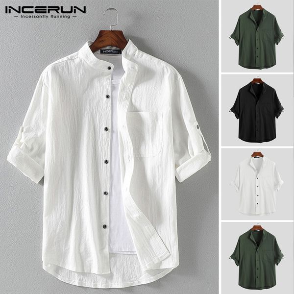 men's casual shirts men solid color shirt cotton stand collar breathable 3/4 sleeve harajuku camisa streetwear 2021 s-5xl incerun, White;black
men's casual shirts men solid color shirt cotton stand collar breathable 3/4 sleeve harajuku camisa streetwear 2021 s-5xl incerun, White;black