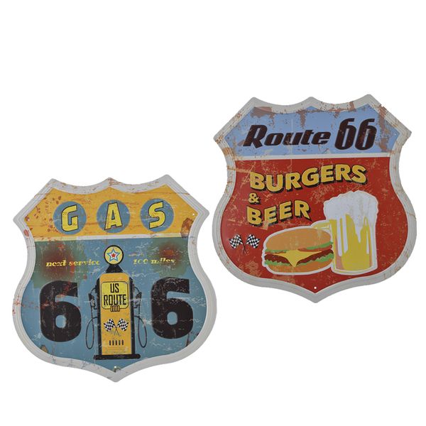 2 pieces shabby chic shield shape retro metal tin sign us highway plaque posters art plaque motel garage plate wall art decor2