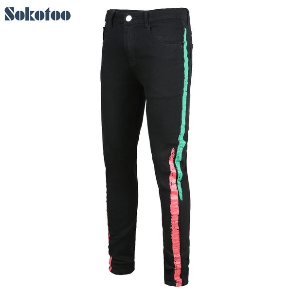 sokotoo men's colored stripe printed black stretch denim jeans slim fit plus big size painted long pants, Blue
sokotoo men's colored stripe printed black stretch denim jeans slim fit plus big size painted long pants, Blue