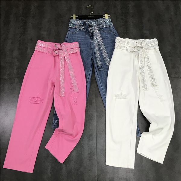 beading rhinestone pearls diamond waist belt slim harem loose denim pant women ladies ripped hole jeans sashes trouser 2019, Blue
beading rhinestone pearls diamond waist belt slim harem loose denim pant women ladies ripped hole jeans sashes trouser 2019, Blue