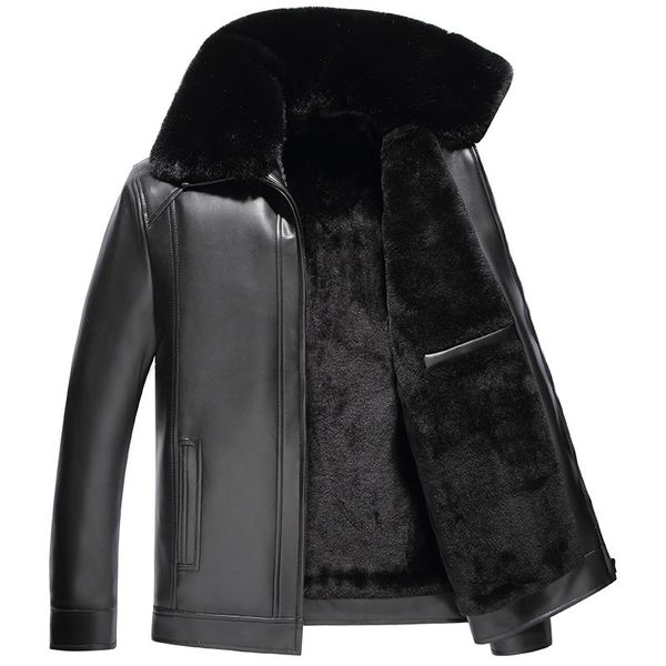 2020 autumn and winter leather men's pu leather plus velvet thick double-faced fur middle-aged men's casual jacket, Black
2020 autumn and winter leather men's pu leather plus velvet thick double-faced fur middle-aged men's casual jacket, Black