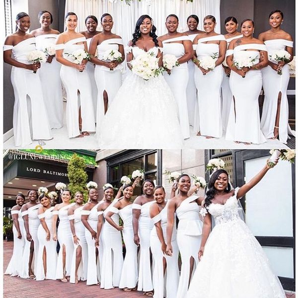 2020 african country split side bridesmaid dresses off the shoulder simple long maid of honor party gowns, White;pink
2020 african country split side bridesmaid dresses off the shoulder simple long maid of honor party gowns, White;pink