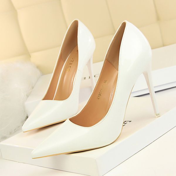 

2020 new fashion 9.5cm high heels women nude pink pumps female classic wedding office wedding pumps escarpins fetish shoes, Black