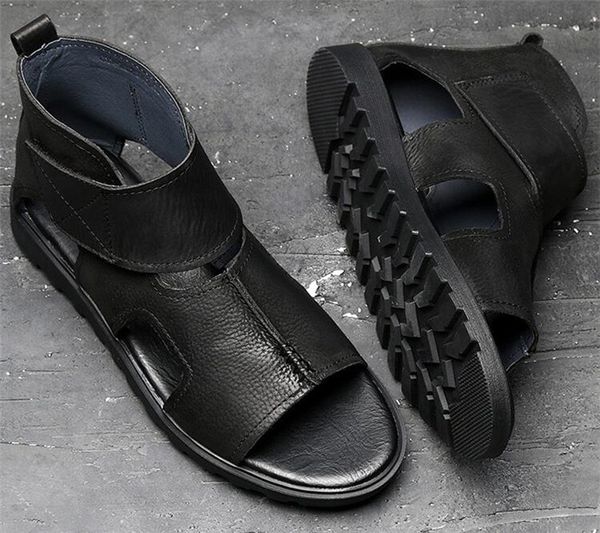 men's sandals 2018 summer open toe breathable personality roman sandals youth fashion high hook&loop leather, Black
men's sandals 2018 summer open toe breathable personality roman sandals youth fashion high hook&loop leather, Black