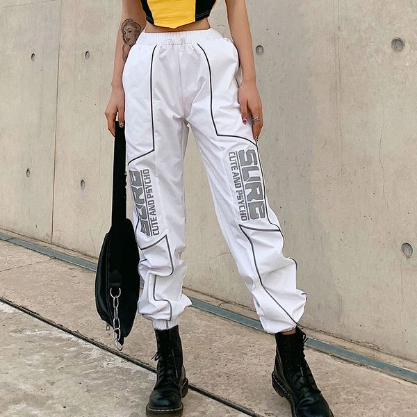 summer european and american style women's new high waist slim reflective letters printed casual pants female beam feet overalls, Black;white
summer european and american style women's new high waist slim reflective letters printed casual pants female beam feet overalls, Black;white
