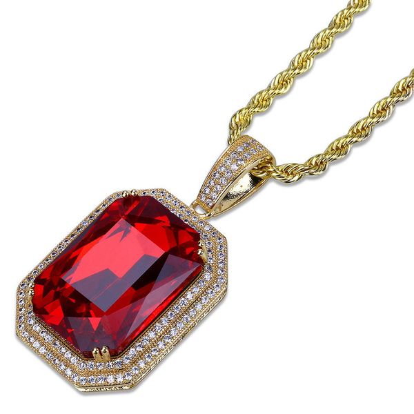 men necklaces pendant jewelry fashion rapper luxury 18k gold plated square glaring big red zircon hip hop necklace, Silver
men necklaces pendant jewelry fashion rapper luxury 18k gold plated square glaring big red zircon hip hop necklace, Silver