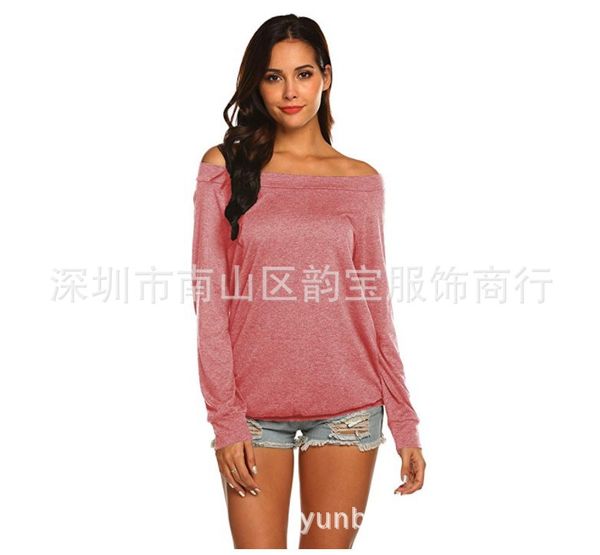 foreign trade autumn european and american women's long sleeve t-shirt with one-word collar and shoulder-exposed jacket leisure pure pi, White
foreign trade autumn european and american women's long sleeve t-shirt with one-word collar and shoulder-exposed jacket leisure pure pi, White