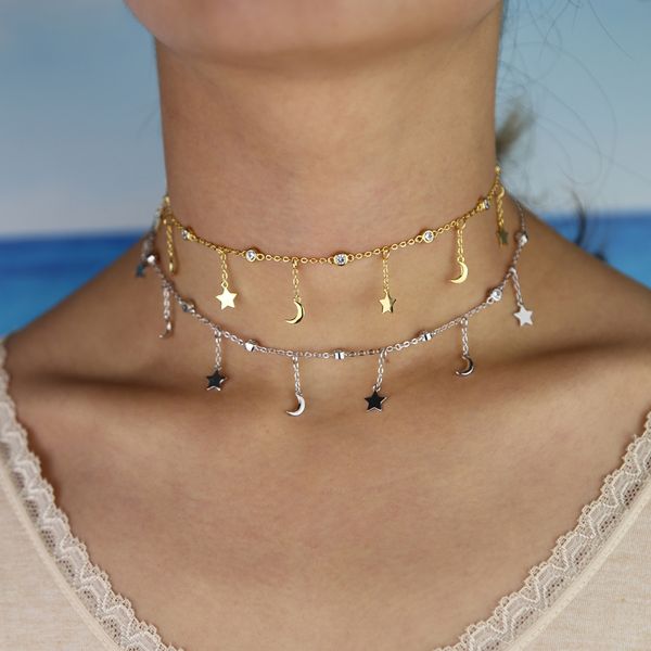 new moon and star necklace christmas party wedding gift chain paved cz cute mini dangle moon star women girls delicate necklaces, Silver
new moon and star necklace christmas party wedding gift chain paved cz cute mini dangle moon star women girls delicate necklaces, Silver