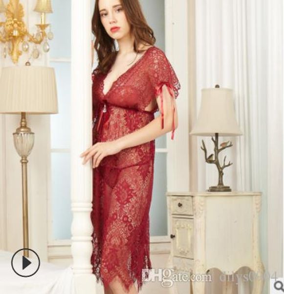 wine red uniform code pajamas lace mesh one piece nightdress short sleeve breathable big pajamas low chest deep v new autumn and winter, Black;white
wine red uniform code pajamas lace mesh one piece nightdress short sleeve breathable big pajamas low chest deep v new autumn and winter, Black;white