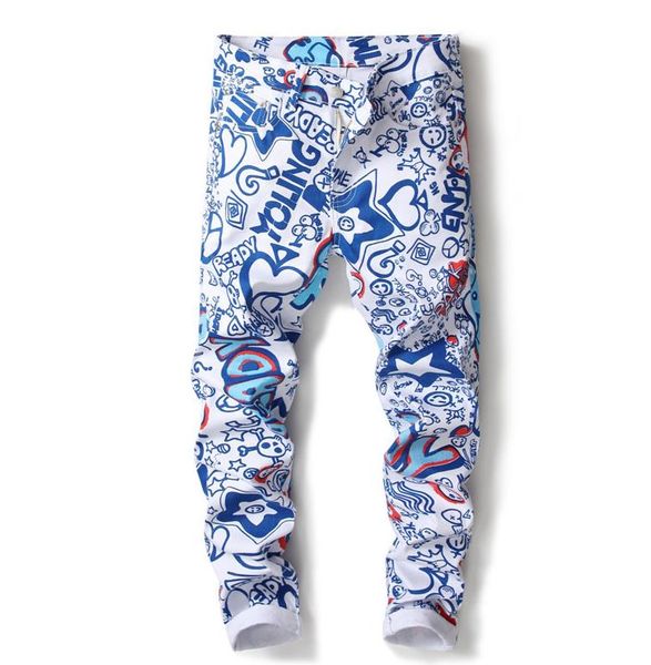 men's elastic digital print skinny jeans slim stretch pants painted designer nightclubs pants, Blue
men's elastic digital print skinny jeans slim stretch pants painted designer nightclubs pants, Blue