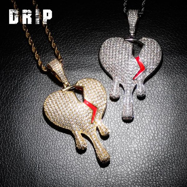 european rapper jewelry hips hops iced out bling cz drip broken heart solid back pendant necklace, Silver
european rapper jewelry hips hops iced out bling cz drip broken heart solid back pendant necklace, Silver