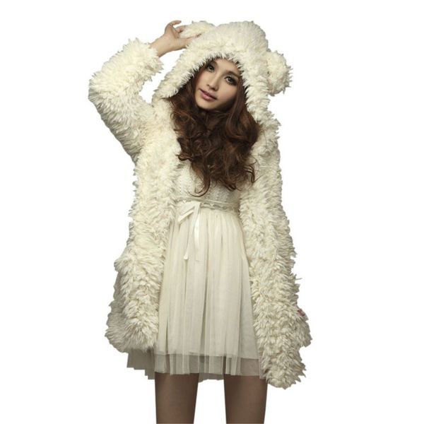 2017 female women's fluffy shaggy faux fur cape coat ears bear hooded jacket winter warm lamb fur outwear cardigan outwear, Black
2017 female women's fluffy shaggy faux fur cape coat ears bear hooded jacket winter warm lamb fur outwear cardigan outwear, Black