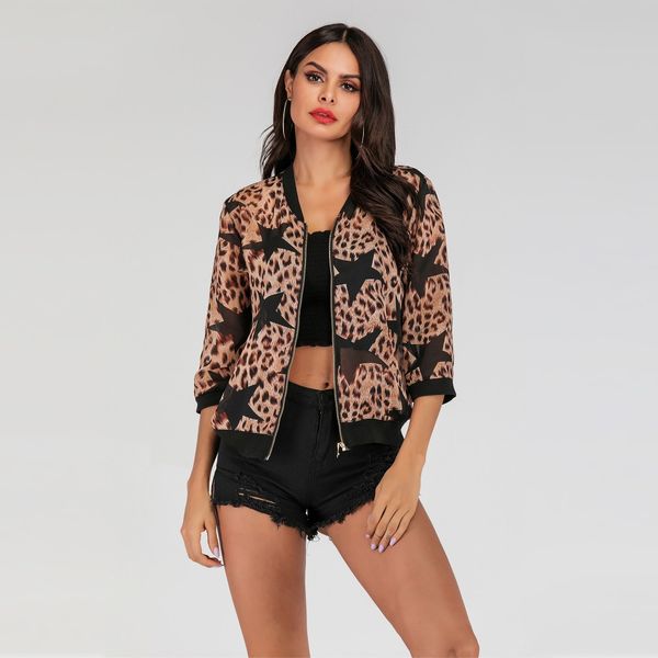 yyfs 2019 summer new cotton leopard print long sleeve zipper short coat loose casual chiffon stand collar coat top, Black;brown
yyfs 2019 summer new cotton leopard print long sleeve zipper short coat loose casual chiffon stand collar coat top, Black;brown
