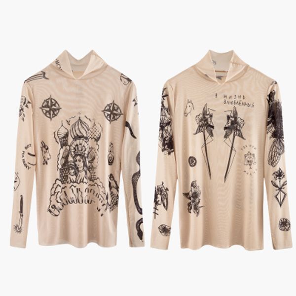 women stand collar pullover see-through long sleeve high street club tide vintage mesh print clothes, White
women stand collar pullover see-through long sleeve high street club tide vintage mesh print clothes, White