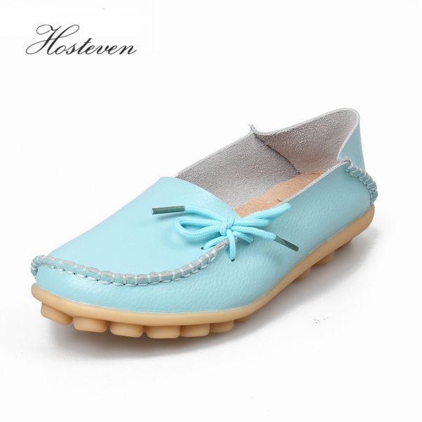 hosteven women real leather shoes moccasins mother loafers soft leisure flats casual female driving ballet footwear, Black