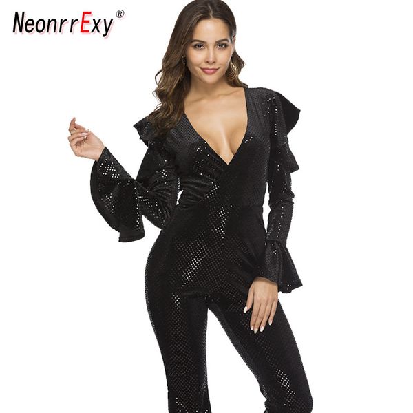 neonrrexy black ruffles sleeve one piece jumpsuit women runway deep v neck skinny jumpsuits party club rompers, Black;white
neonrrexy black ruffles sleeve one piece jumpsuit women runway deep v neck skinny jumpsuits party club rompers, Black;white