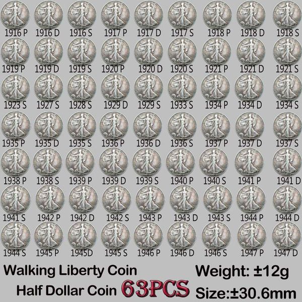 63pcs usa full set walking liberty copy coins 1916-1947 different date versions old colors art collectible
63pcs usa full set walking liberty copy coins 1916-1947 different date versions old colors art collectible