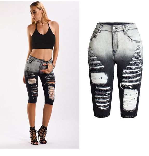 stretch ripped straight shorts distressed black jeans women's high waist plus size boyfriend jeans for women, Blue
stretch ripped straight shorts distressed black jeans women's high waist plus size boyfriend jeans for women, Blue