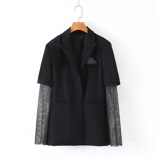 women patchwork suit 2019 fashion new ladies notched half sleeve with long lace mesh blinblin female highstreet personalized, White;black
women patchwork suit 2019 fashion new ladies notched half sleeve with long lace mesh blinblin female highstreet personalized, White;black