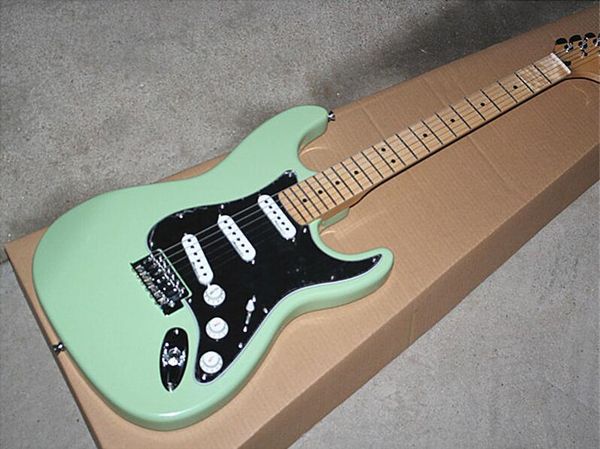 new arrival mint green electric guitar with black pickguard white pickups,maple fingerboard,offer customized 
new arrival mint green electric guitar with black pickguard white pickups,maple fingerboard,offer customized
